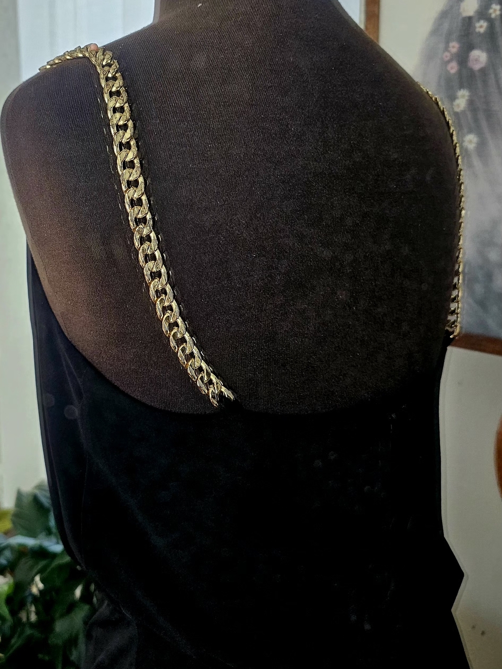 Calvin Klein Black Backless Slip Dress with Gold Chain Straps